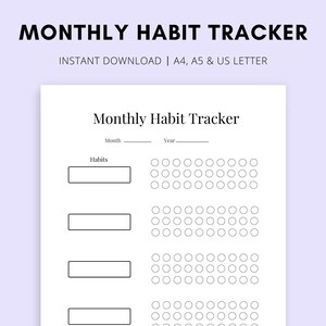Monthly Habit Tracker, Daily Habit Tracker, Habit Tracker Planner Printable, Monthly Habit Tracker Printable