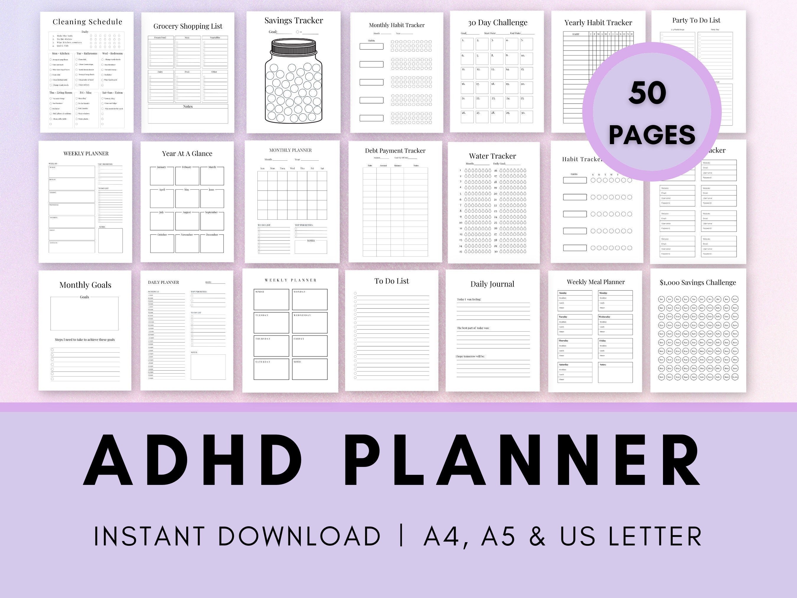 ADHD Planner Adult, ADHD Planner Printable, ADHD Printable, Adhd ...