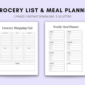 Meal Planner Printable, Grocery List Printable, Weekly Meal Planner, Printable Weekly Meal Planner, Meal Planner PDF