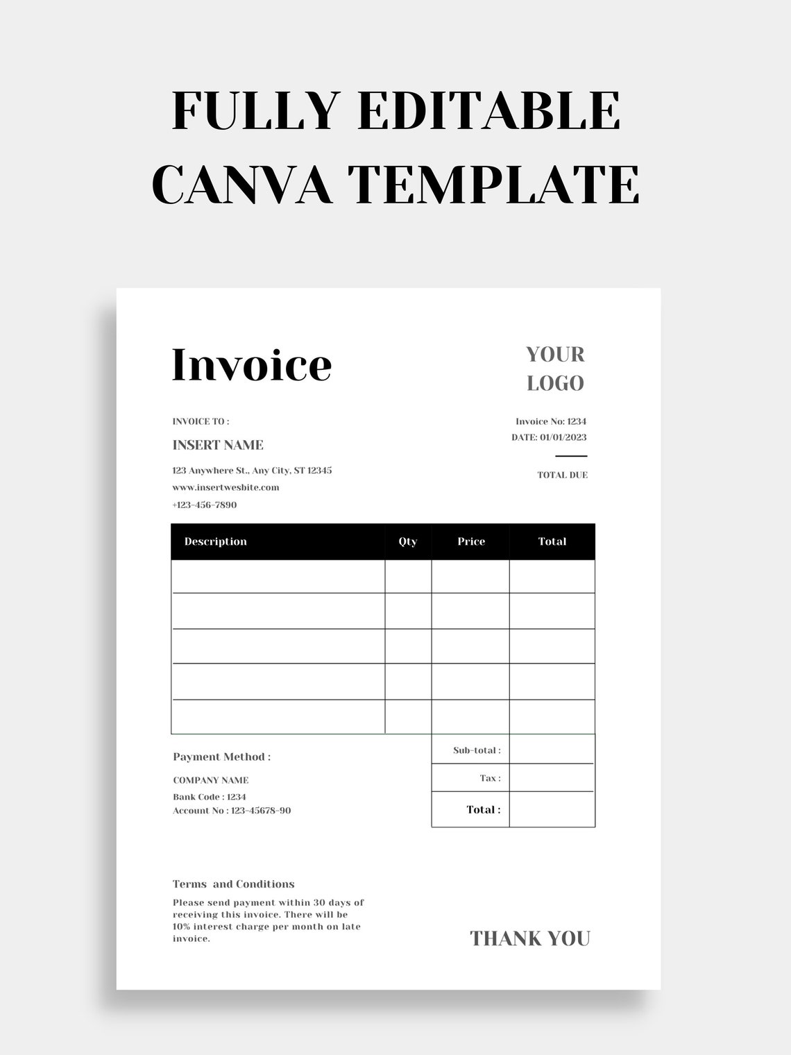 Invoice Template Invoice Template Download Business Invoice Etsy