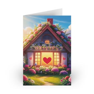 Cartes de voeux pour la fête des mères, jolie maison avec des coeurs, 1 ou 10 pièces, ensemble de papeterie, cadeau pour maman, cartes de correspondance vierges, lot de cartes faites main