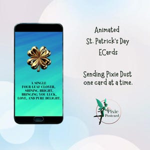 Trèfle à quatre feuilles - Carte de voeux ECard Saint-Patty pour envoyer des SMS ou des e-mails - Carte postale Lutin