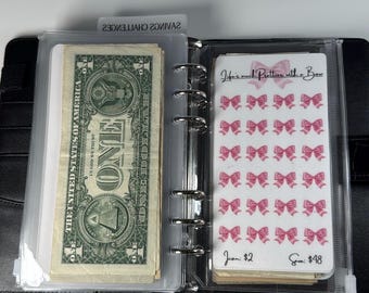 Desafío de ahorro con lazo rosa