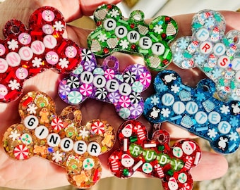 Christmas Dog Tag: Personalized Glitter Name Tag for Dog, Custom Holiday Pet Tag, Gingerbread, Santa, Reindeer, Winter Dog Tag, Gift for Dog