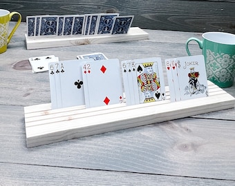 Handmade Wooden Playing Card Holder | Bridge Card Rack | Card Tray | Kids Card Holder | Board Game Card Tray | Ergonomic Arthritic Elder Aid