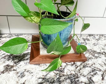 Wood Tile Trivet | Walnut Ceramic Hot Pad | Serving Tray | Trivet For Hot Dishes | Trivet For Plants | Coaster | Plant Stand | Hot Plate Pad