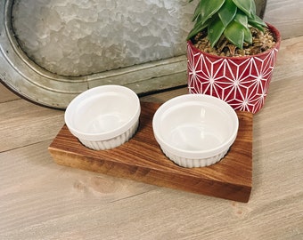Dipping Bowl Serving Tray | Walnut Maple | Sauce Bowl Set | Taco Bar | Potato Bar | Ramekin Chip and Dip Dish | Condiment Set | Charcuterie