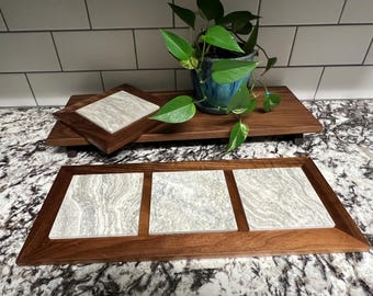 Handmade Wood Gray Tile Trivets | Hot Pad | Pan Holder | Potholder | Cooling Rack | Table Protector | Kitchen Hot Plate Holder | Wood Trivet