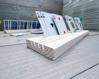 Handmade Wooden Playing Card Holder | 4 Row Card Rack | Game Night | Uno Card Tray | Board Game Card Tray | Ergonomic Arthritic Elder Aid