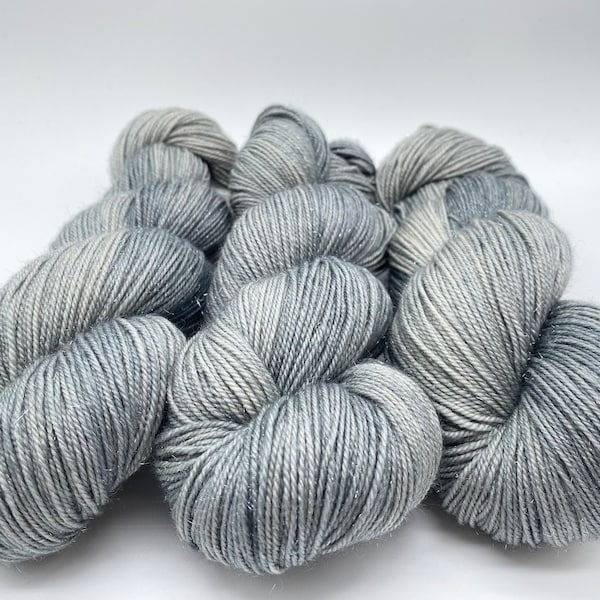 Silver Sparkle kettle dyed full skein 115 gram Hand dyed - 84% Superwash wool 16 Stellina sock yarn