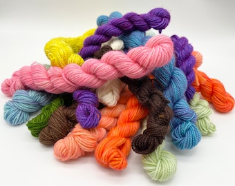 Grab bag Hand-dyed mini skeins 10-20 grams each, total 50 g, 100g or 200 g, ready to ship mini set - 80% Superwash wool 20 Nylon sock yarn