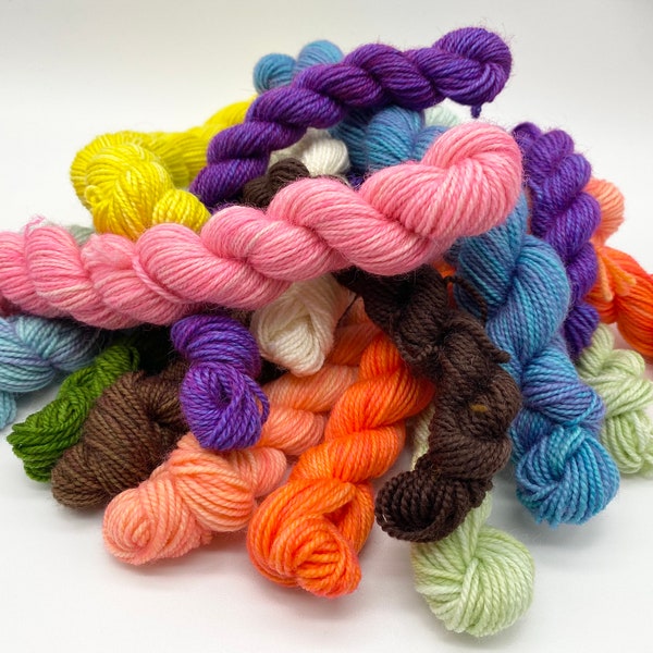 Grab bag Hand-dyed mini skeins 10-20 grams each, total 50 g, 100g or 200 g, ready to ship mini set - 80% Superwash wool 20 Nylon sock yarn
