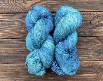 Blue Sparkle kettle dyed full skein 115 gram Hand dyed - 84% Superwash wool 16 Stellina sock yarn