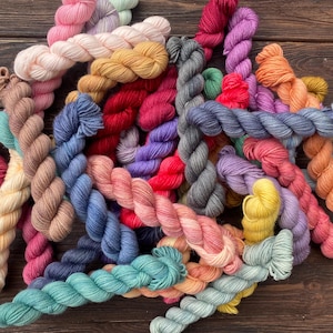 Grab bag Mini or Full skeins, 20 grams, 50 g or 115 gram each, Hand-dyed ready to ship mini set - 80% Superwash wool 20 Nylon sock yarn