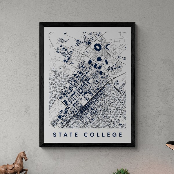 Penn State College Station Campus Map Print,  college graduation gift, Penn State Christmas gift, college town map, college apartment decor