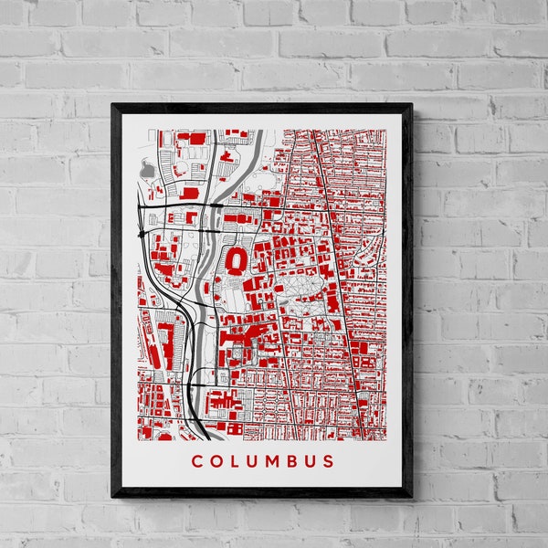 college town map, Columbus Map Print, college graduation gift, Ohio State Christmas gift, college apartment wall decor, dorm decor, alumni