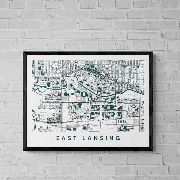 Digital Copy of East Lansing Map Print, college graduation gift, Michigan State Christmas gift, college apartment wall decor, dorm decor,