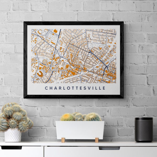 Charlottesville Map Print, college graduation gift, Virginia Christmas gift, college town map, college apartment wall decor, dorm decor