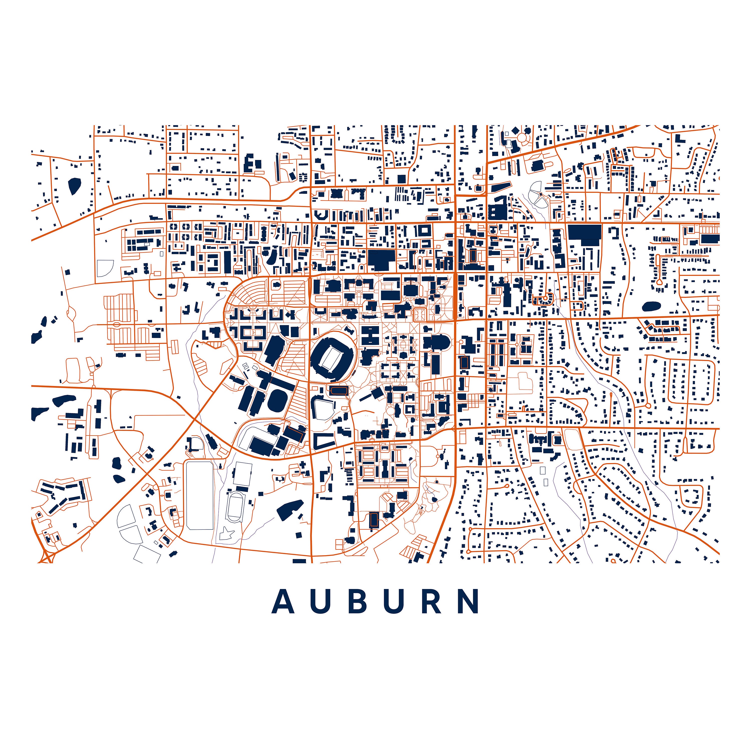 College Town Map Auburn Map Print College Graduation Gift - Etsy