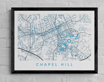 Chapel Hill Campus Map Print,  college graduation gift, UNC Christmas gift, college town map, college apartment wall decor, dorm decor