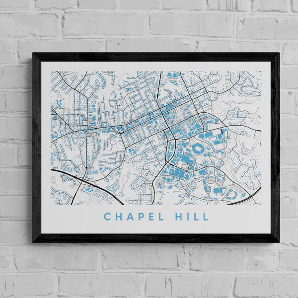 Chapel Hill Campus Map Print,  college graduation gift, UNC Christmas gift, college town map, college apartment wall decor, dorm decor