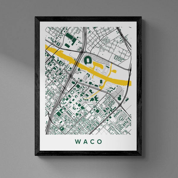Baylor Waco Campus Map Print, college graduation gift, Baylor Christmas gift, college apartment wall decor, dorm decor, man cave wall art