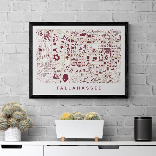 college town map, Florida State Map Print, college graduation gift, FSU alumni gift, college apartment wall decor, dorm decor, Tallahassee