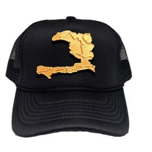 Gorra personalizada con el mapa de Haití - única - dorada y negra - esculpida en 3D - Ayiti - L’union Fait La Force - producto haitiano