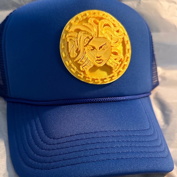Red Gold Medusa Hat, Greek Mythology Goddess Hat, Mesh Snapback 3D Medusa Art Trucker Cap Hat, Designer Statement Hat, Versac Inspired