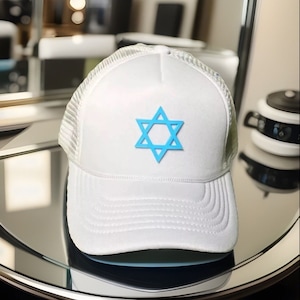 Davidstern Israelischer Hut. Skulpteierter Trucker Hat - Israel Flaggenmütze. Maßanfertigung.