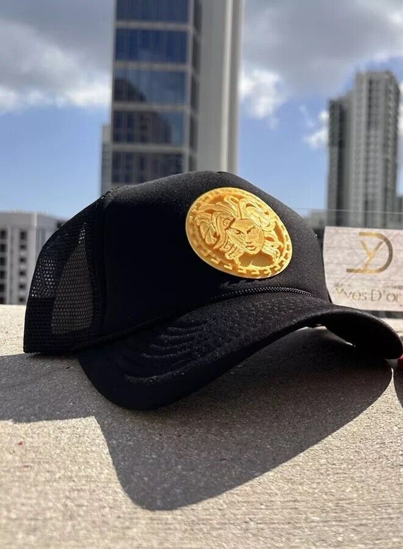 Medusa Mesh Snapback Trucker Cap - Elegant Greek Mythology Goddess Hat, 3D Medusa Art Trucker Cap Hat, Designer Statement Hat, YD Versac image 1