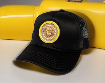 Medusa Mesh Snapback Trucker Cap - Elegant Greek Mythology Goddess Hat, Medusa Art Trucker Cap Hat, Designer Statement Hat, YD Versac