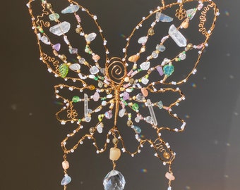 Handmade Crystal and Wire Butterfly Suncatcher