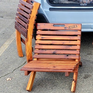 Collapsible Cedar Nesting Chair (Danish Oil/ Routered/ Wood Plugs/ Custom Wood Burning)