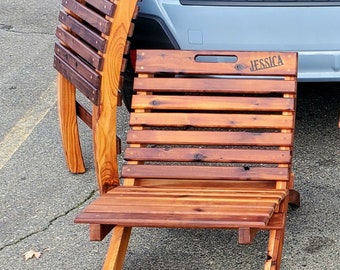 Collapsible Cedar Nesting Chair (Danish Oil/ Routered/ Wood Plugs/ Custom Wood Burning)
