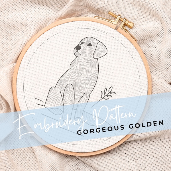 Golden Retriever Embroidery Kit - Digital Pattern PDF | Easy DIY Dog Embroidery Design for Craft Lovers