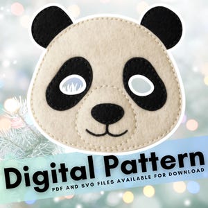 May include: A panda face design made from beige felt with black accents. The panda has black ears, eyes, and nose, with a stitched smile. The text "Digital Pattern" is displayed on a banner below the panda.