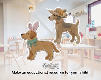 イースターの犬のフェルトオーナメントのパターン：SVG + PDF縫製