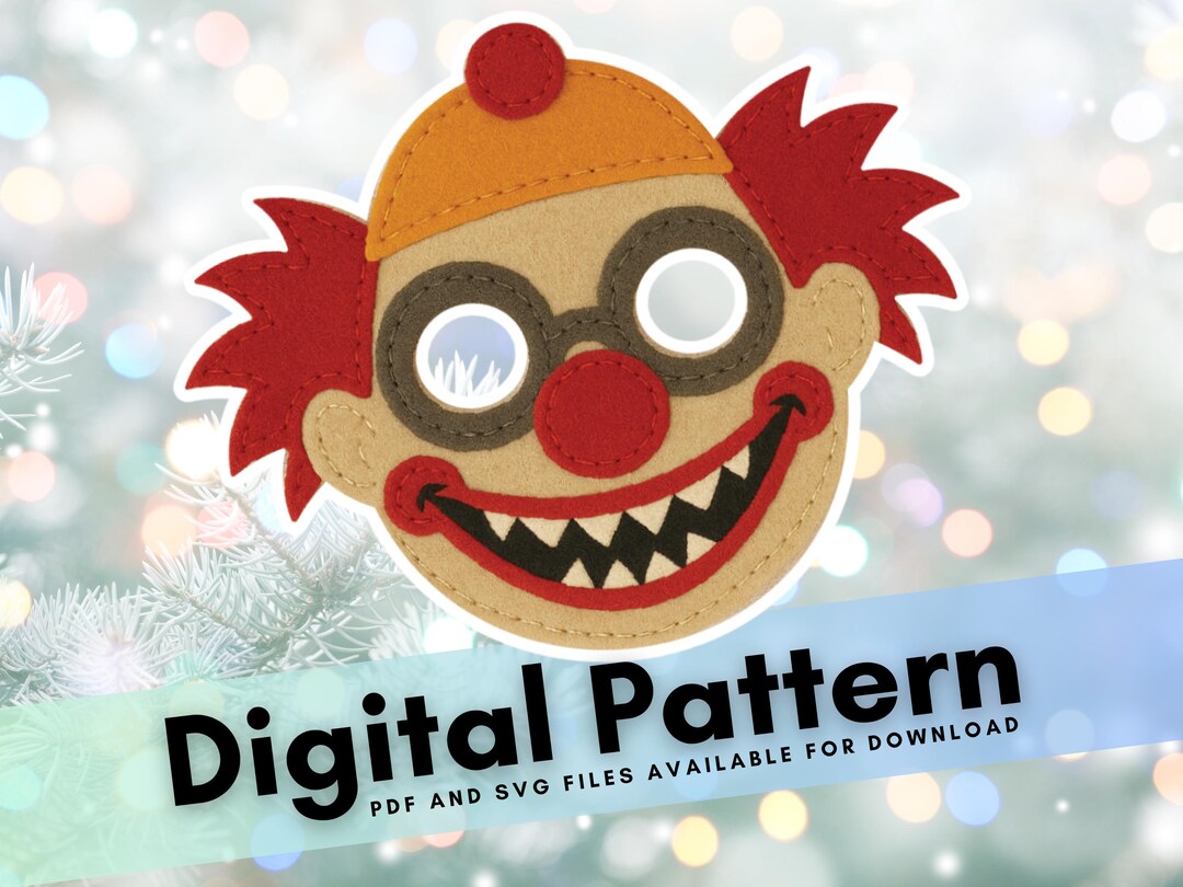 DIY Felt Mask Pattern Scary Clown Mask for Halloween | PDF & SVG Sewing ...