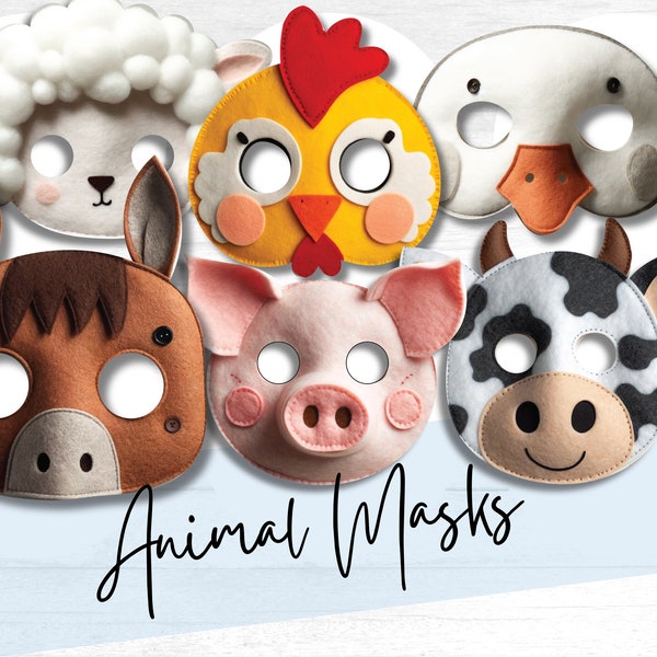 Felt Farm Animal Mask Patterns - Printable Mask, Coloring Page & Felt Sewing Kit for Kids Parties, Crafts, and Animal Themed Tasks