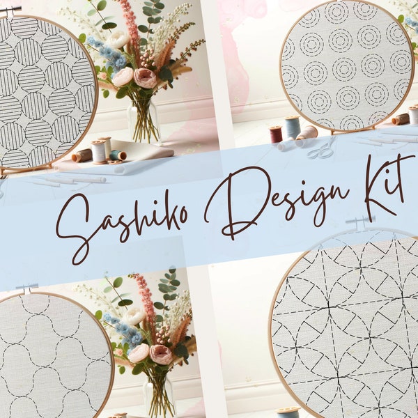 Lot ultime de motifs Sashiko : plus de 40 motifs géométriques et circulaires - Modèles PDF numériques pour brodeurs débutants à avancés