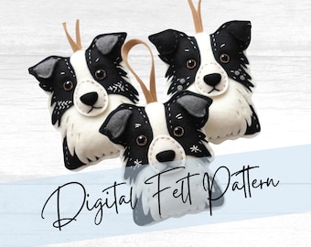 Felt Border Collie Dog Pattern - DIY Craft Project for Christmas Ornaments, Garlands, Gifts, Quiet Books, Silent Books and Busy Book Pages