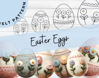 Easter Egg Floral Motif Felt Patterns - PDF Download for Springtime Crafts and Decor