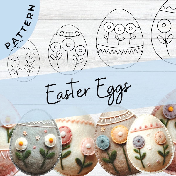 Easter Egg Floral Motif Felt Patterns - PDF Download for Springtime Crafts and Decor