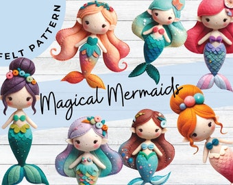 Mermaid Felt Pattern Collection with Embroidery Guide (Digital PDF)