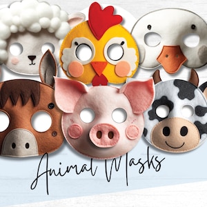Felt Farm Animal Mask Patterns - Printable Mask, Coloring Page & Felt Sewing Kit for Kids Parties, Crafts, and Animal Themed Tasks