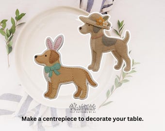 イースターの犬のフェルトオーナメントのパターン：SVG + PDF縫製