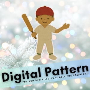 Felt Cricket Player Ornament Pattern: Boy Appliqué (PDF, SVG)