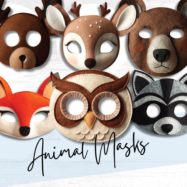 Felt Woodland Animal Mask Patterns - Printable Mask, Coloring Page & Felt Sewing Kit for Kids Parties, Crafts, and Animal Themed Tasks
