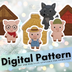 Three Little Pigs Felt Character Patterns: Quiet Book Craft (PDF +SVG Pattern)